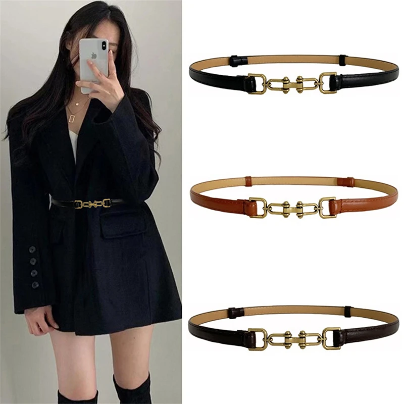 

Fashion Vintage Belt for Women Coat Bronze Buckle Belts Womens Sweater Dress Accessories Leather Casual Waistband Width 1.4cm