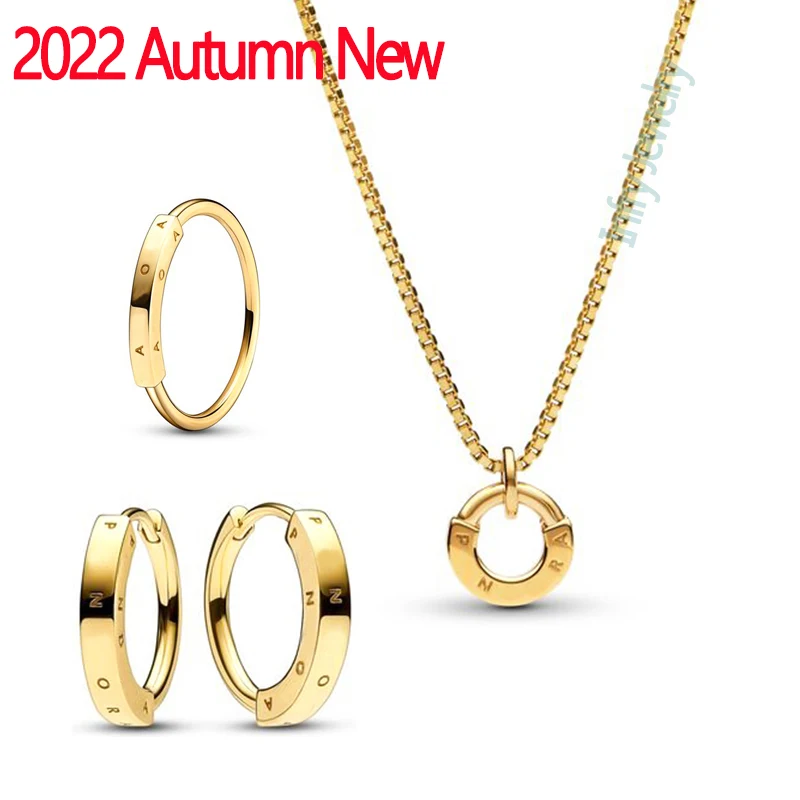 

2022 Fall New 100% 925 Silver Original Logo 1:1 Gold Signature I-D Collier Pendant Necklace Ring Earring Set Women's Jewelry