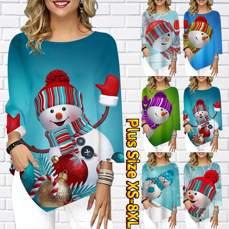 

Women's Sweatshirt Cartoon Christmas Snowman Snowflake Sparkly Graphic Abstract Print 3/4 Length Sleeve Casual Daily XS-8XL