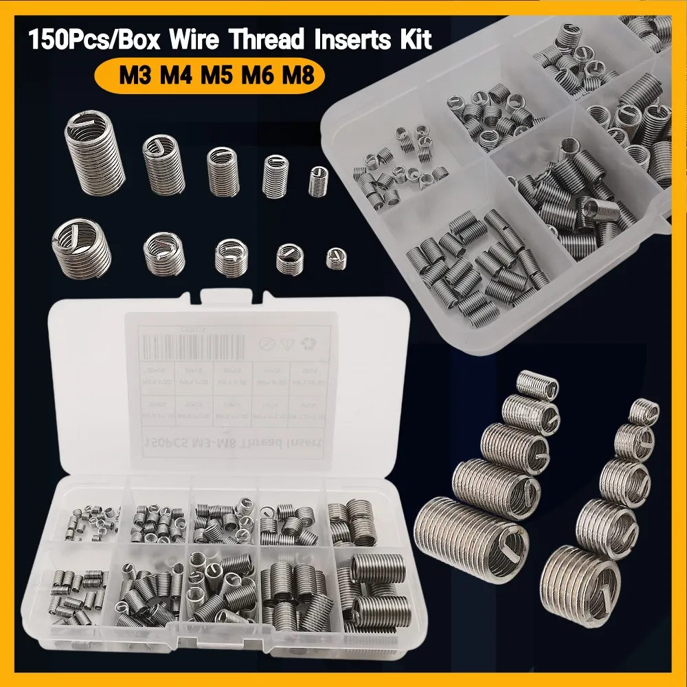

Набор для ремонта резьбы 150 шт./кор. M3- M8, набор резьбовых винтов из нержавеющей стали M3 M4 M5 M6 M8