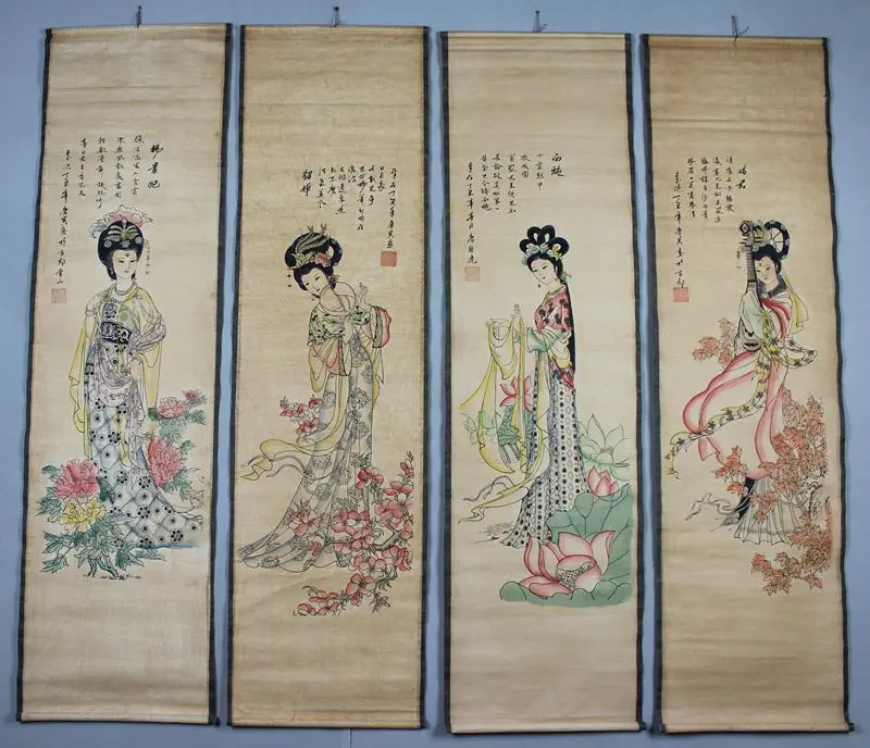 

TOP ART Collection # 4P- CHINA Four Beauties women art paintings --Xi Shi # Wang Zhaojun # Diao Chan #Yang Guifei