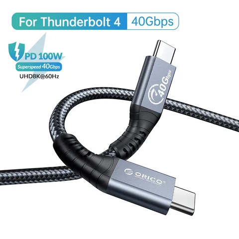 ORICO 2M Thunderbolt 4 USB C Кабель , быстрая зарядка PD100W передача данных 40 Гбит/с нейлоновая оплетка HD 8K @ 60Hz для Macbook eGUP Ноутбук