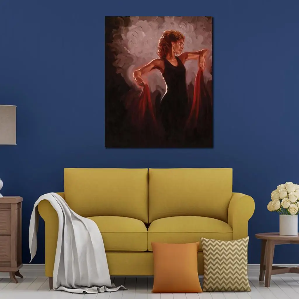 

Canvas Wall Art Spanish Flamenco Dancing Hand Painted Portraits Paintings Modern Female Artwork for Office Lobby