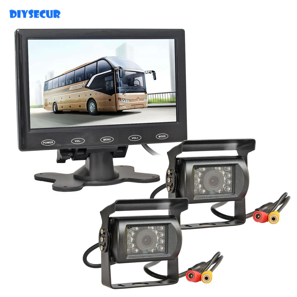 

DIYSECUR 7" Reversing System Touch Screen TFT LCD Car Monitor + 2 x IR Night Vision Car Cameras for Trucks/ Caravans/ Buses