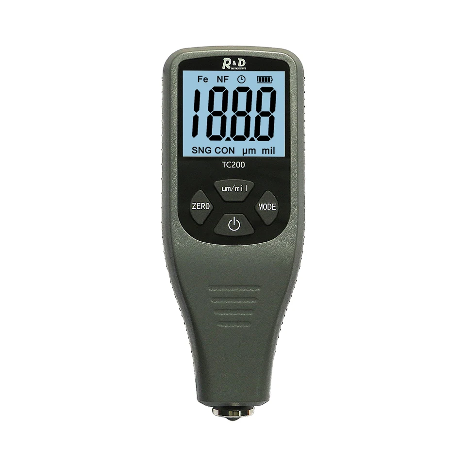 

TC200 Coating Thickness Gauge Backlight LCD Film measurement composite Auto Car Paint Thickness Meter with US RU Manual Fe/NF
