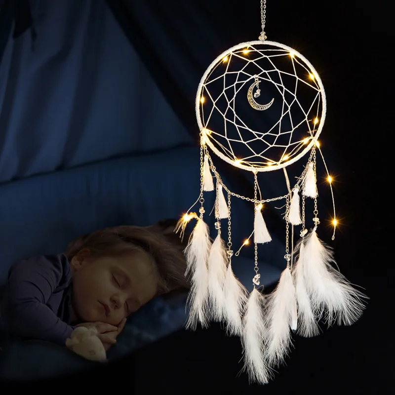 

Flying Wind Chimes Lighting Dream Catcher Handmade Gift Dream Catcher Feather Pendant Romantic Creative Hanging High Quality