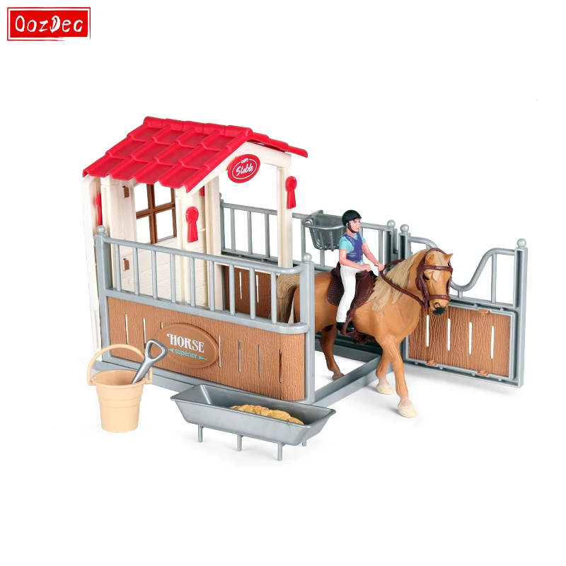 

OozDec 12 Pieces Horse Stable Playset Toys with Horse Wash Area and Fence Playset Rider Horses Toy Figures for Boys and Girls