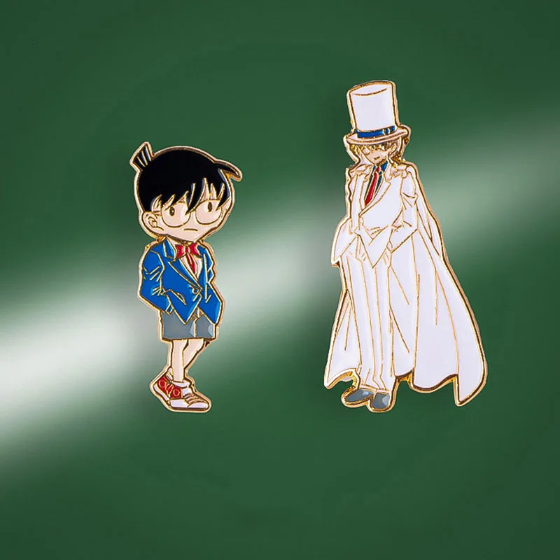 

1 Pcs New Japan Anime Detective Conan Enamel Brooch Pins Kudou Shinichi Kaitou Kiddo Metal Lapel Badges Kids Friends Gifts Toys