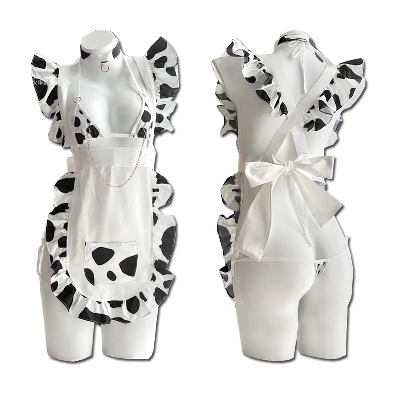 AniLV Anime Girl Cow Maid Unifrom Chain Bikini Swimsuit Women Love Hollow Pajamas Outfits Costumes Cosplay images - 6