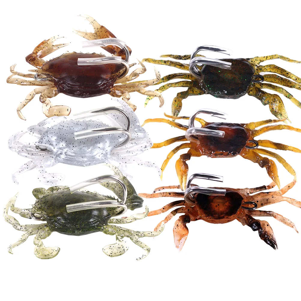 

6Pcs Fishing Lure Kit Artificial Crab Baits Simulation Crab Supple Lures Ice Fishing Bait with Hooks (Mixed Style)