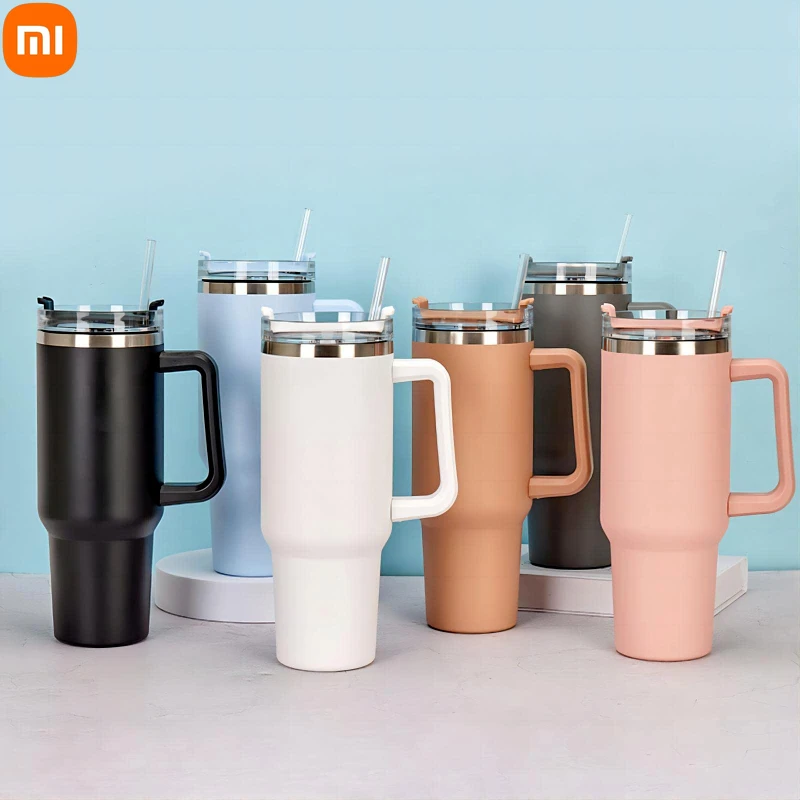 Stainless Steel 304 Vacuum Flasks Straw Cup Large Capacity Car Water Bottle With Handle Mug