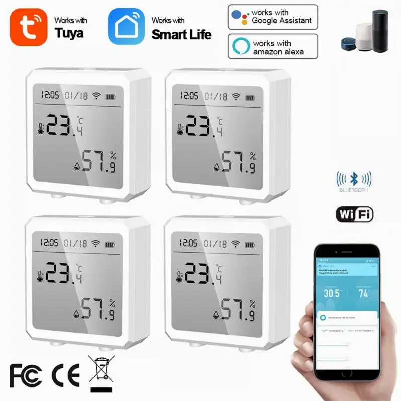 

Умный Wi-Fi датчик температуры и влажности Tuya, комнатный гигрометр, термометр с ЖК-дисплеем, поддержка Alexa Google Assistant