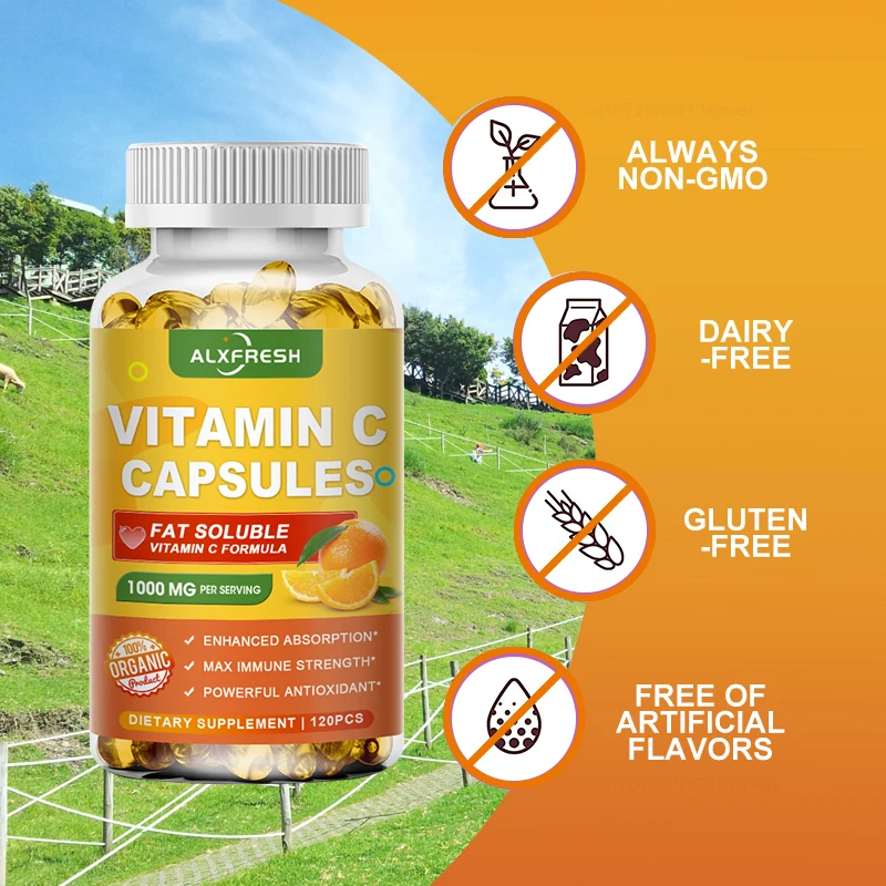 

3X Organic Vitamin C Capsules Supplements for Antioxidant Anti-wrinkle Whitening Skin Increase Immunity Supplements Organic Diet
