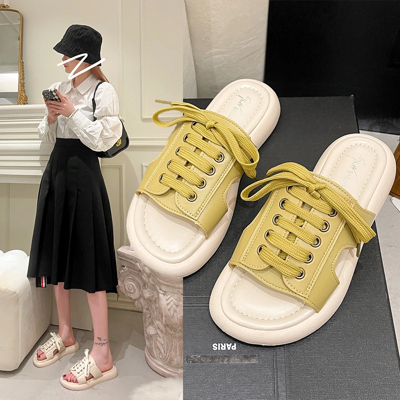 

Women's Flats Sandals Summer Platform Sandal for Woman Fashion Lace Up Beach Slippers Comfortable Slides Slip on Women Sandalias