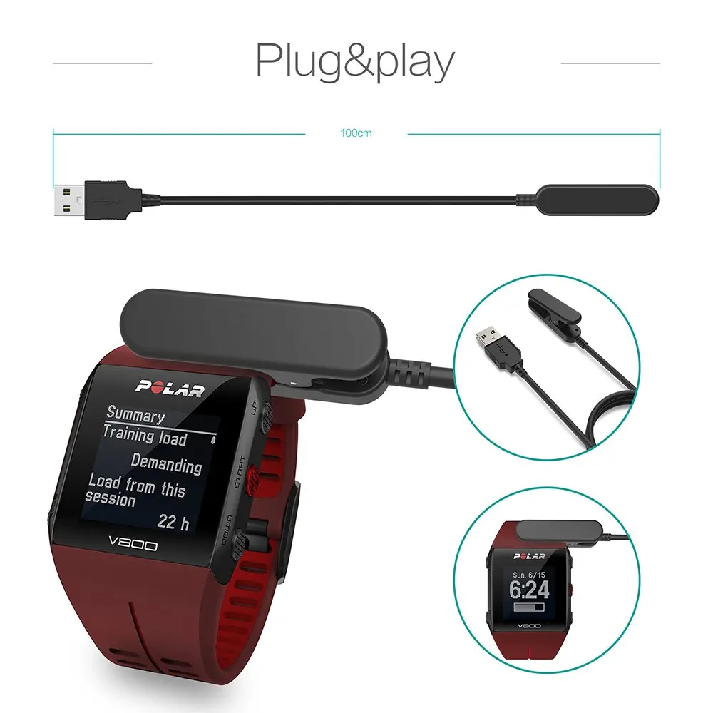 Charger Cable for Polar V800 Sports Watch - USB Charging Cable 100cm - Polar Smartwatch Accessories