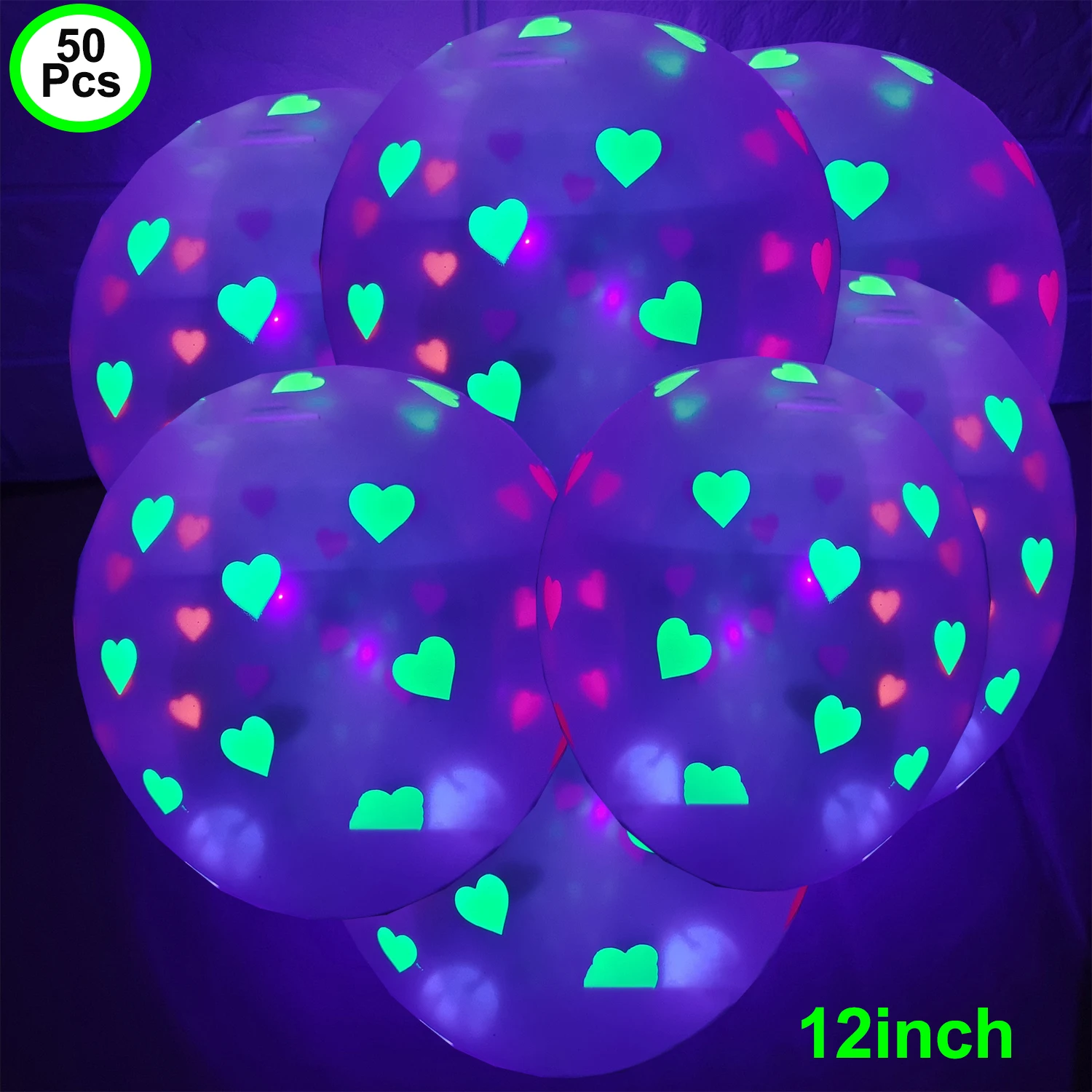 

50 pcs Neon Glow Balloons Fluorescent Blacklight Mini Heart Balloons Glow Theme Party Decoration Birthday Wedding Party Supplie