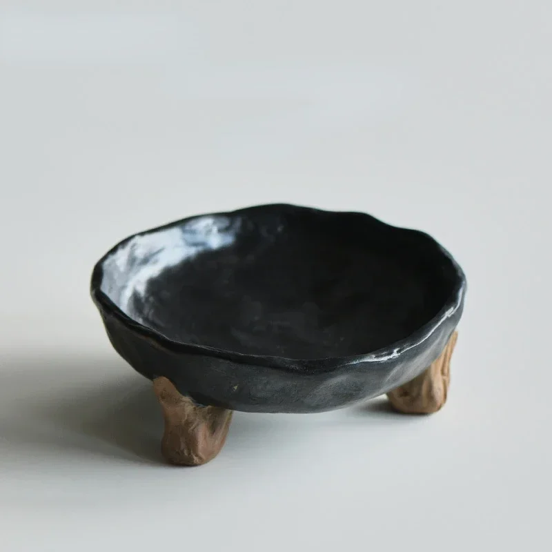 Креативная грубая керамическая тарелка-штатив японская черная повседневная