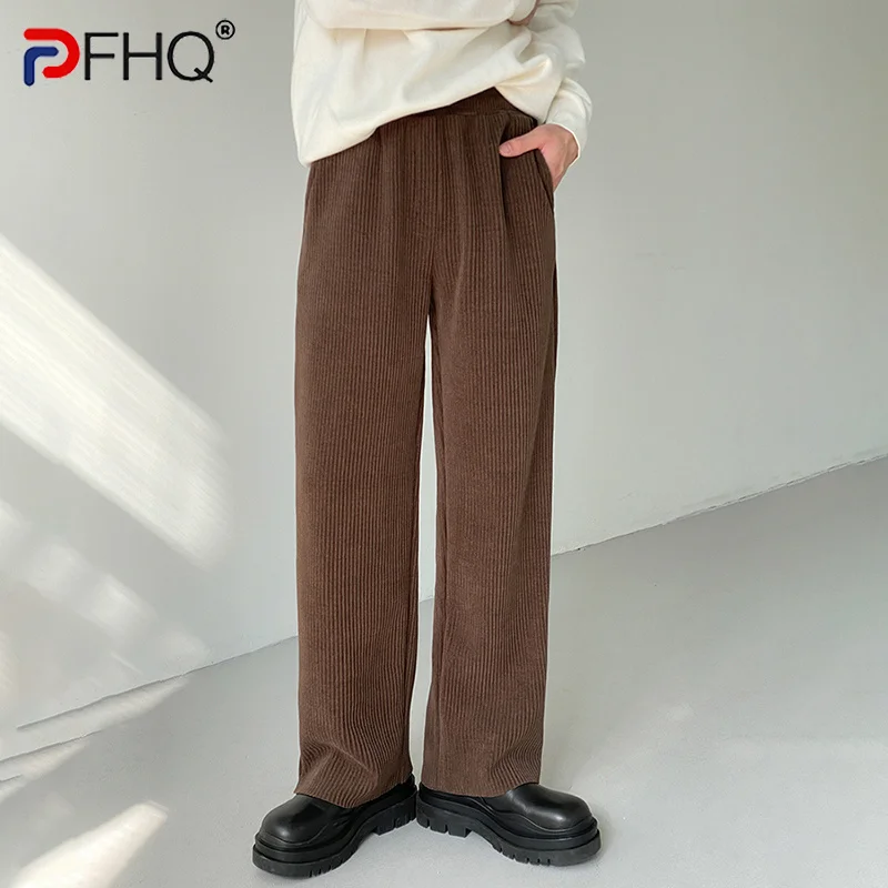 

Мужские вельветовые брюки PFHQ с прямыми штанинами, весенние повседневные свободные брюки с эластичной талией 2023, корейские стильные элегантные брюки высокого качества для мужчин