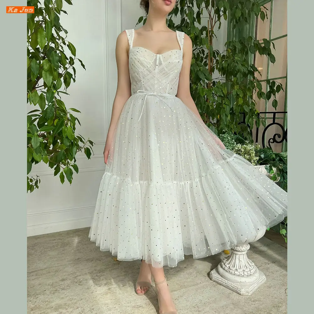 

Платье на тонких бретельках KA JUN, платье для выпускного вечера цвета слоновой кости без рукавов, ТРАПЕЦИЕВИДНОЕ Тюлевое платье со звездами, ...