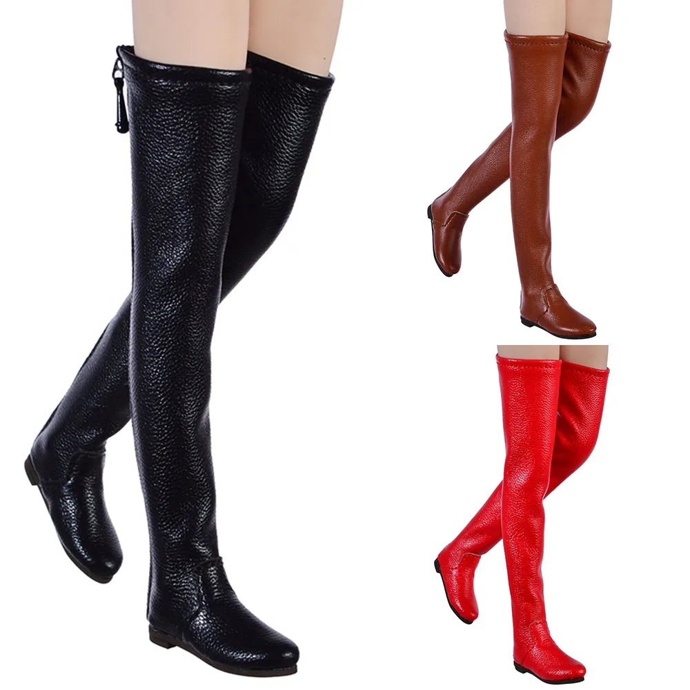 

1/6 Female Soldier Flat Bottom Boots Shoes Over The Knee Thigh High Long Boots Accessory For 12" Action Figure Body Toys