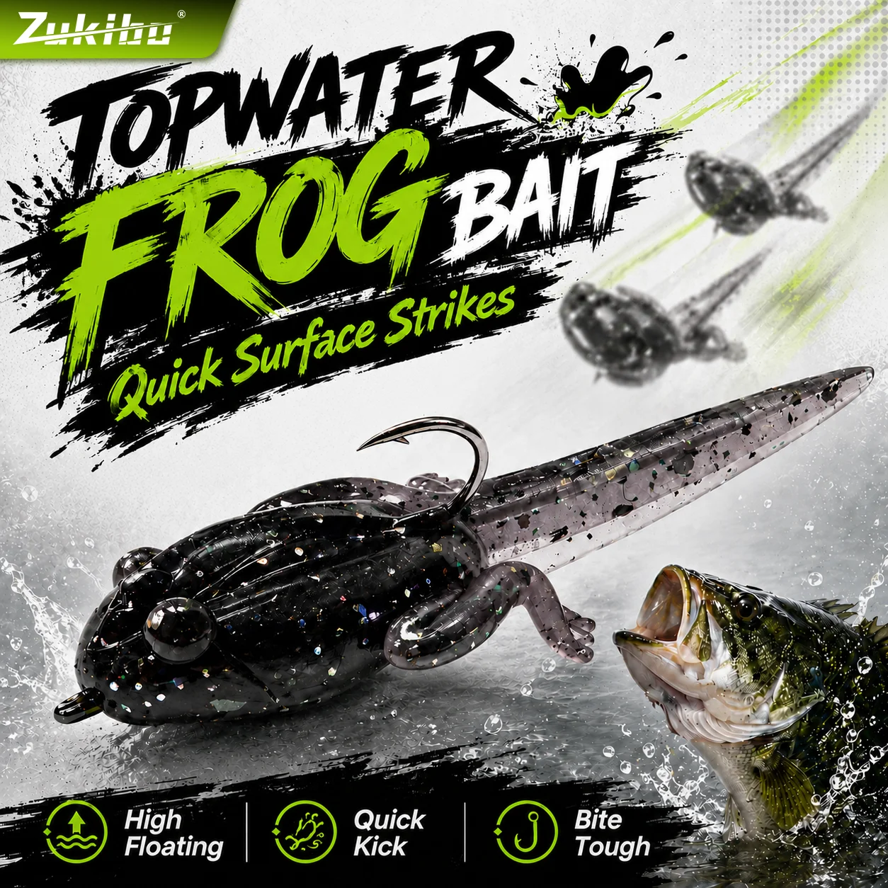 Фото ZUKIBO 5 шт. плавающие приманки-лягушки Topwater Tadpole Frog, мягкие незацепляющиеся приманки для ловли баса, мандаринового окуня, минноу. №1