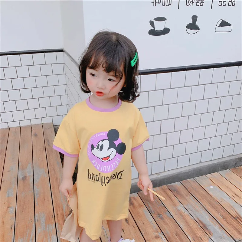 Детская одежда платья для девочек платье с мультяшным Микки Маусом летнее