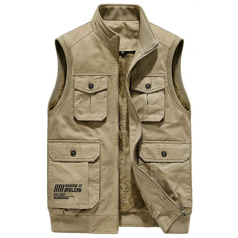 

Winter Men's Sleeveless Jacket Fleece Men's Vest Warm Unloading Military Many Pocket Tactical Coat Male Autumn Fur Waistcoat Men