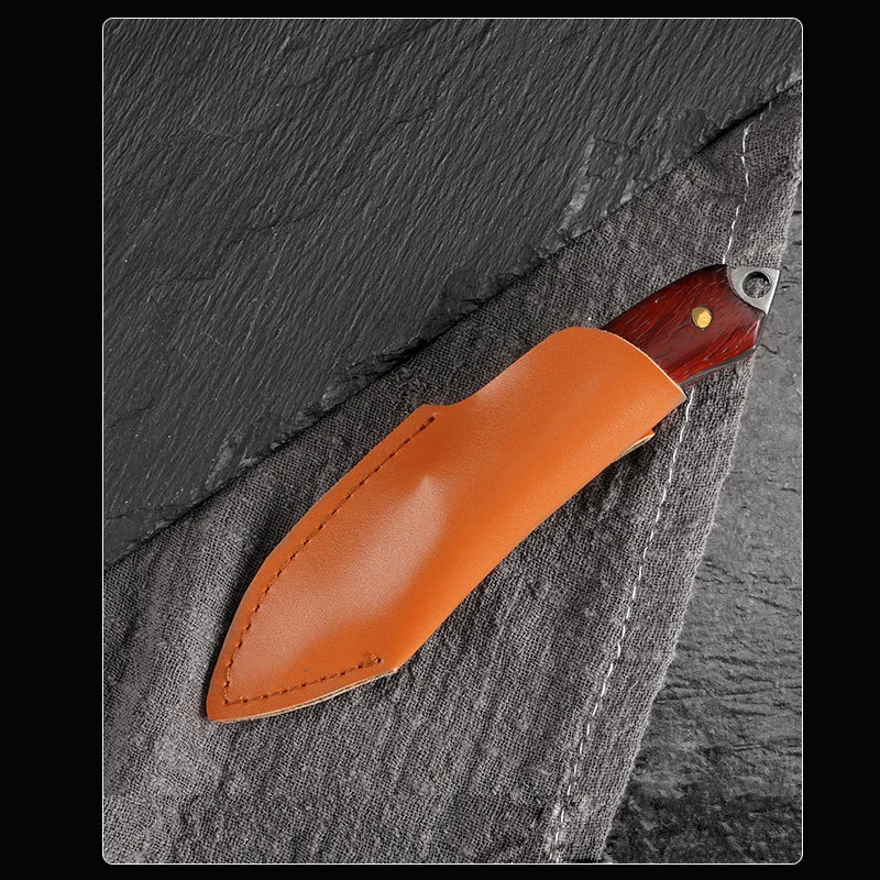 Small Survival Knife With Leather Case Fixed Blade Outdoor Knife Unboxing Paper Cutting EDC Fruit Knives Camping Tools