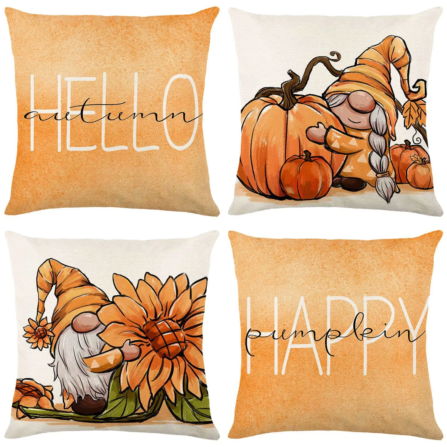 

Thanksgiving Decorating Pillow Covers 18x18 inches Set of 4 for Home Decor Hello Autumn Pumpkin Gnome Throw Pillow Cushion Cases