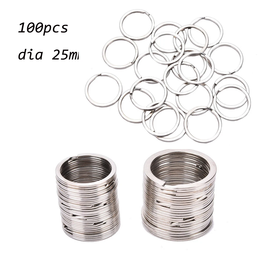 

New 100 Pcs/Set Silvery Key Chains Stainless Alloy Circle DIY 25mm Keyrings Jewelry Keychain Key Ring