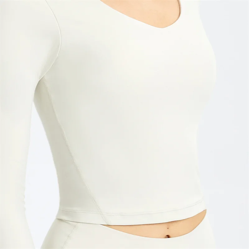 Nepoagym CAMPAIGN Long Sleeve Crop Women Sport Top Shirts with Built In Bra Buttery Soft V Neck Athletic Gym Shirts