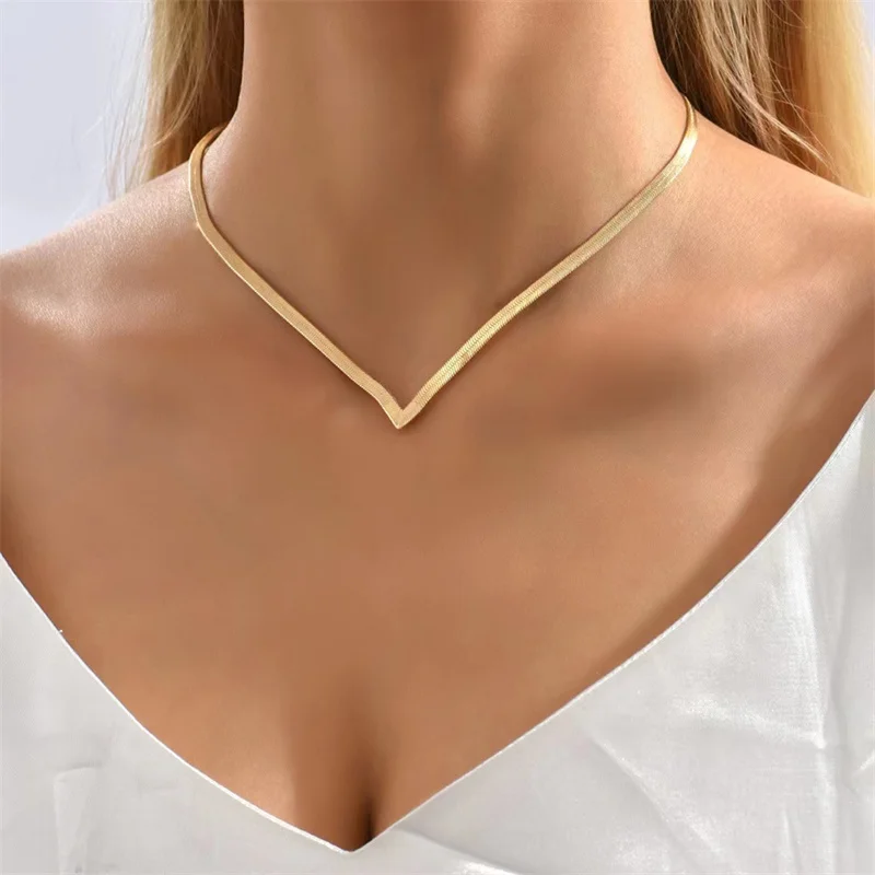 

Korean Fashion Flat Snake Chain Herringbone Necklace for Women Jewelry Charm Party Choker Necklace Party Gift Collares Para Muje