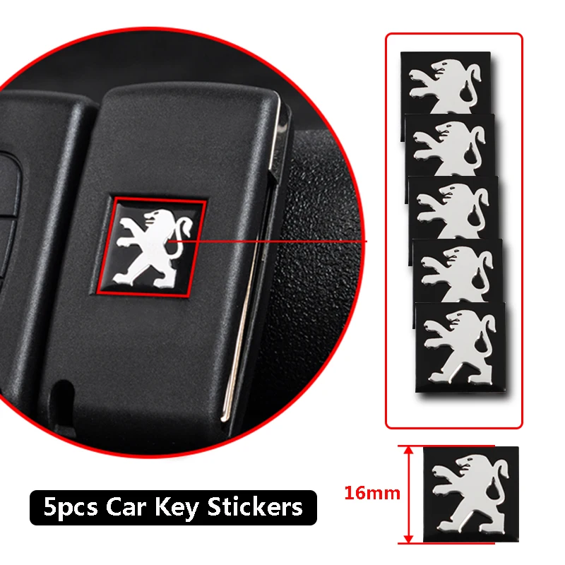 

5Pcs 16mm Remote Car Key Stickers Emblem Logo Accessories For Peugeot 206 207 208 301 307 308 406 407 408 508 607 2008 3008