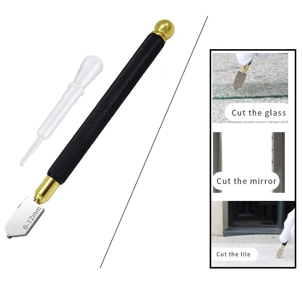 

2pcs 6-12mm Glass Cutter Tile Tooling Oil Dropper Diamond Head Blade Floor Porcelain Scratcher Handle Construction Cutting Tools