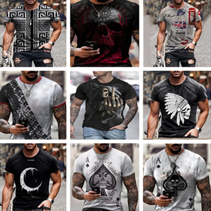 

Pentagram pattern 3D printed T shirt visual impact party shirt punk gothic round neck high-quality American muscle style short s