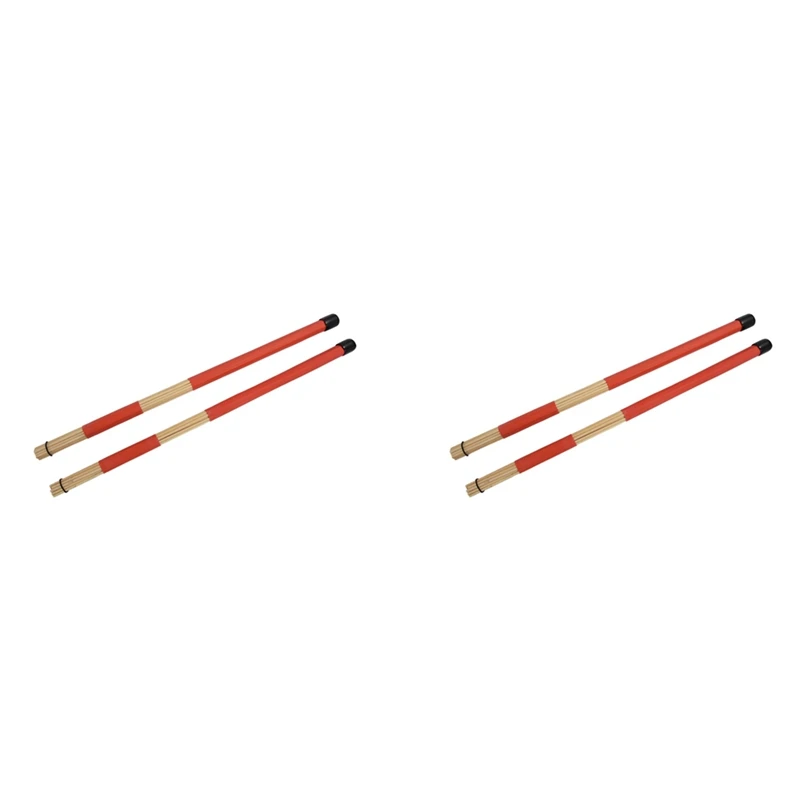 

2 Pair 40CM Bamboo Rod Drum Brushes Sticks For Jazz Folk Music (Red)