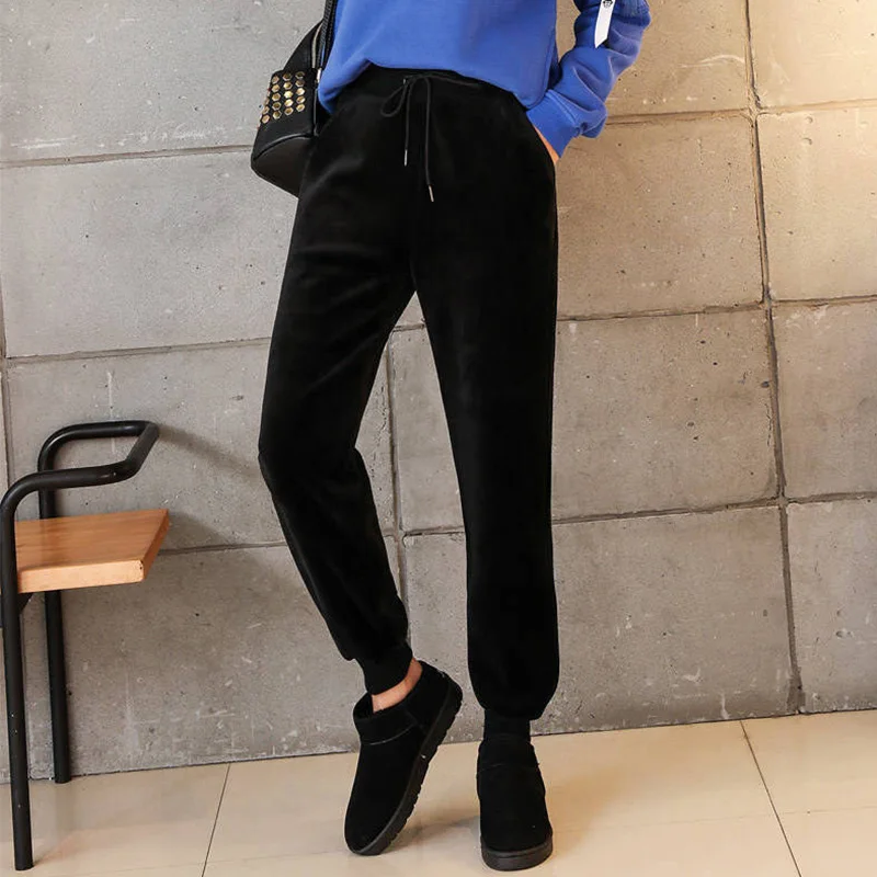 Теплые кашемировые подходящие ко всему золотистые бархатные спортивные брюки