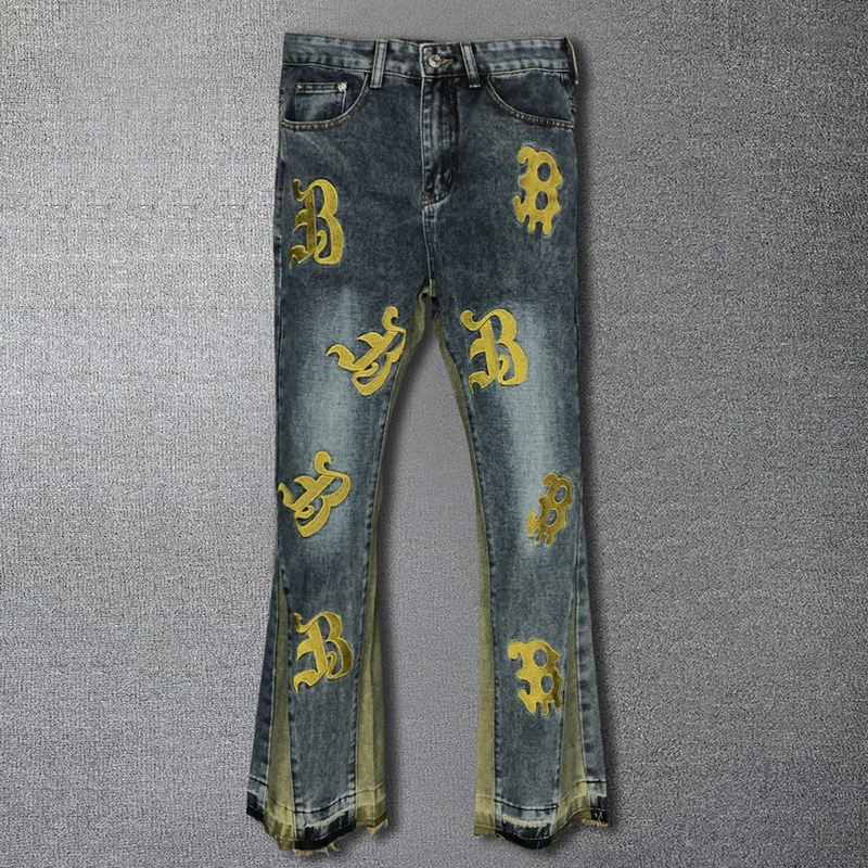 Мужские облегающие мотоциклетные брюки расклешенные джинсовые