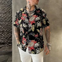 2022 summer skull digital printing shirts for men hawaiian short sleeve shirts men turn down collar breathable loose shirts men