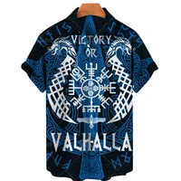 viking nordic mythology 3d hawaiian shirt men retro summer shirt fashion breathable short sleeve european size lapel shirts top