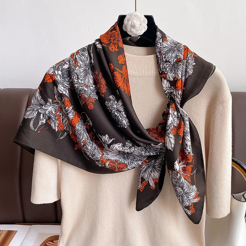 Роскошный брендовый Шелковый квадратный шарф 90*90 см хиджаб Женская бандана