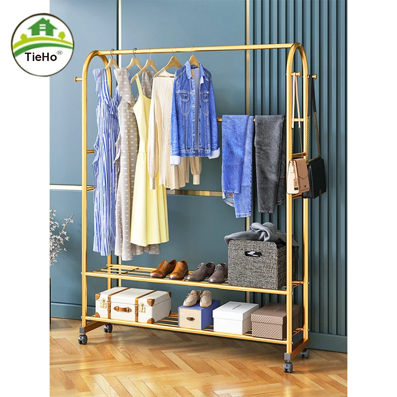 Luxury Floor Clothes Drying Rack Household Coat Rack Bedroom Simple Clothing Stand Hanger Fashion Porch Wardrobe Coat Shoe Shelf