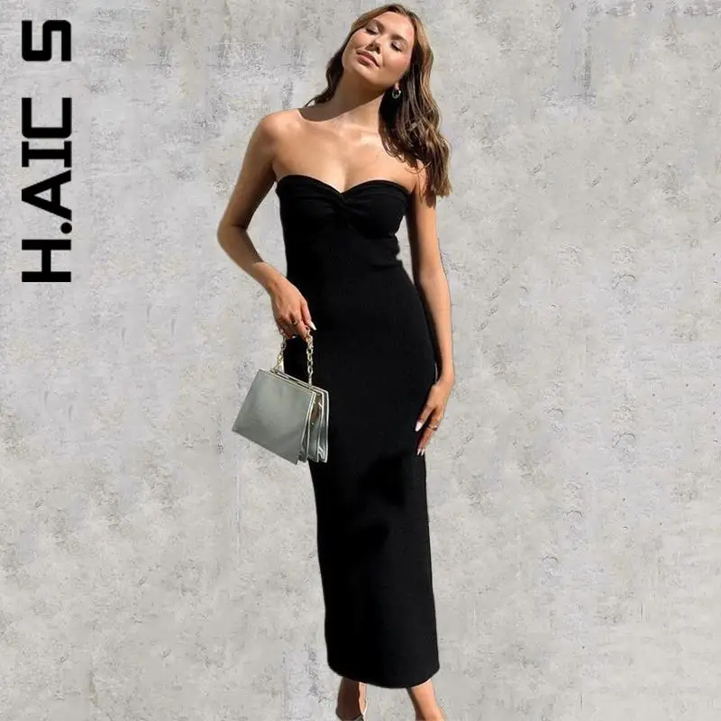 

Женское трикотажное платье без бретелек H. АИК, облегающее платье для вечевечерние, простой эластичный халат для женщин