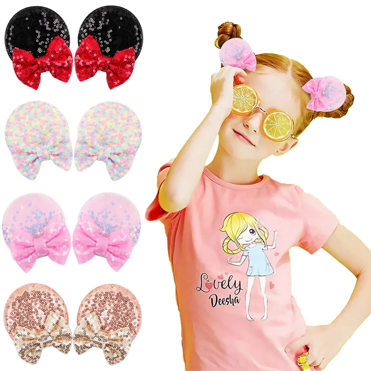 

1Pair Mouse Ears Barrette Hair Clips For Baby Girls Sequin Hair Bows Glitter Butterfly Hairpin Women Hair Accessories Hairgrip