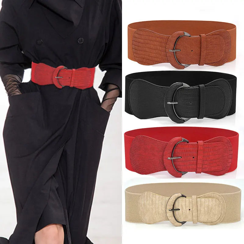 

1PC Plus Size Wide Belt Corset Belt Faux Leather Elastic Waistband Casual Adjustable Dress Slim Decorative Belt Women Waist Belt