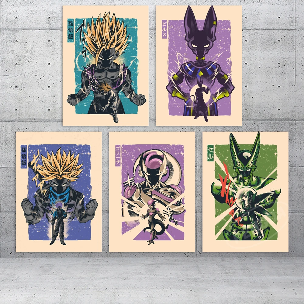 

Canvas Goku Printed Anime Wall Dragon Ball Art Frieza Poster Super Saiyan Painting Vegeta IV Home Decor Pictures For Living Room
