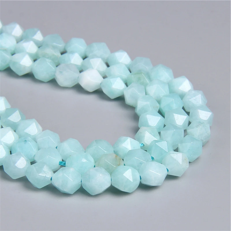 

8MM Aquamarines Blue Color Natural Stone Faceted Chalcedony Loose Spacer Beads Charm For Jewelry DIY Making Bracelet Accessoriy