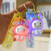 little rabbit keychain resin keychains women creative cute luminous bag pendant frosted cartoon bell fashion jewelry accessories