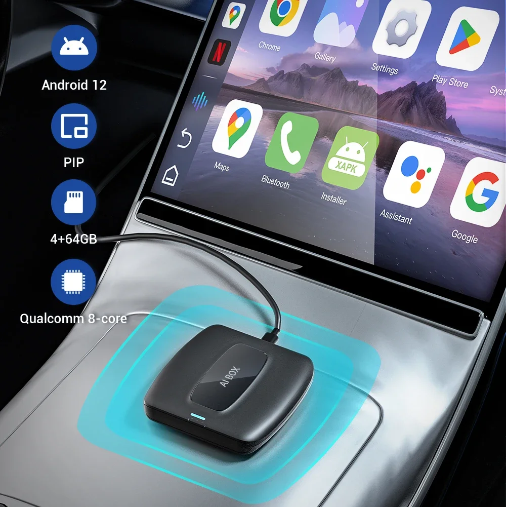 Ottocast CA481 Custom Android System AI Media Box Проводной OEM Carplay и Auto для беспроводной связи