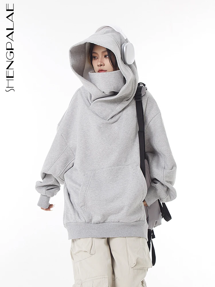 

SHENGPALAE Fashion Women's Hoodies Turtleneck Full Sleeve Patchwork Pocket Solid Color Casual Pullover Autumn 2023 New 5R4539